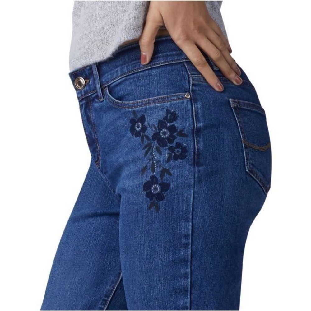 Lee Jeans Womens 10 Blue Flex Motion Regular Fit Straight Mid Rise Embellished - Picture 12 of 13